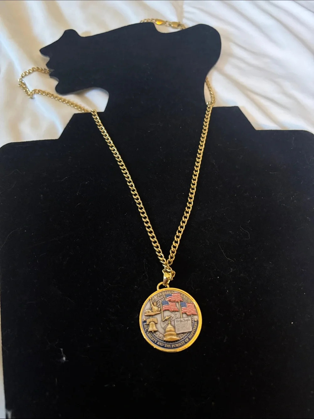 Gold-Tone Patriotic Eagle Pendant Necklace - Red, White & Blue